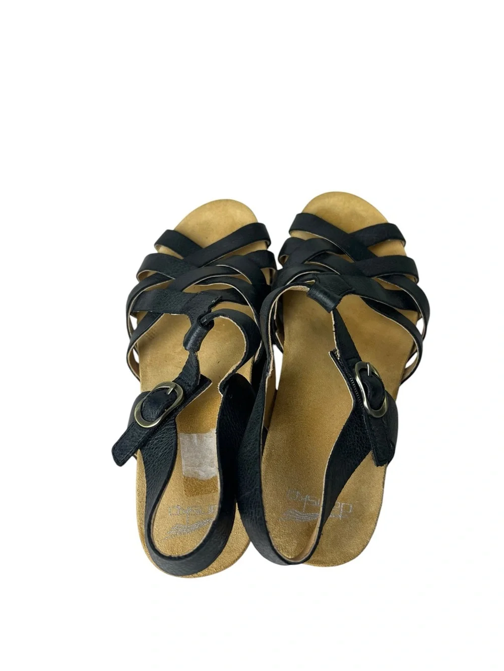 Dansko Tinley Black Leather Wedge Strappy Fisherman Sandals Size 41 (10.5-11)